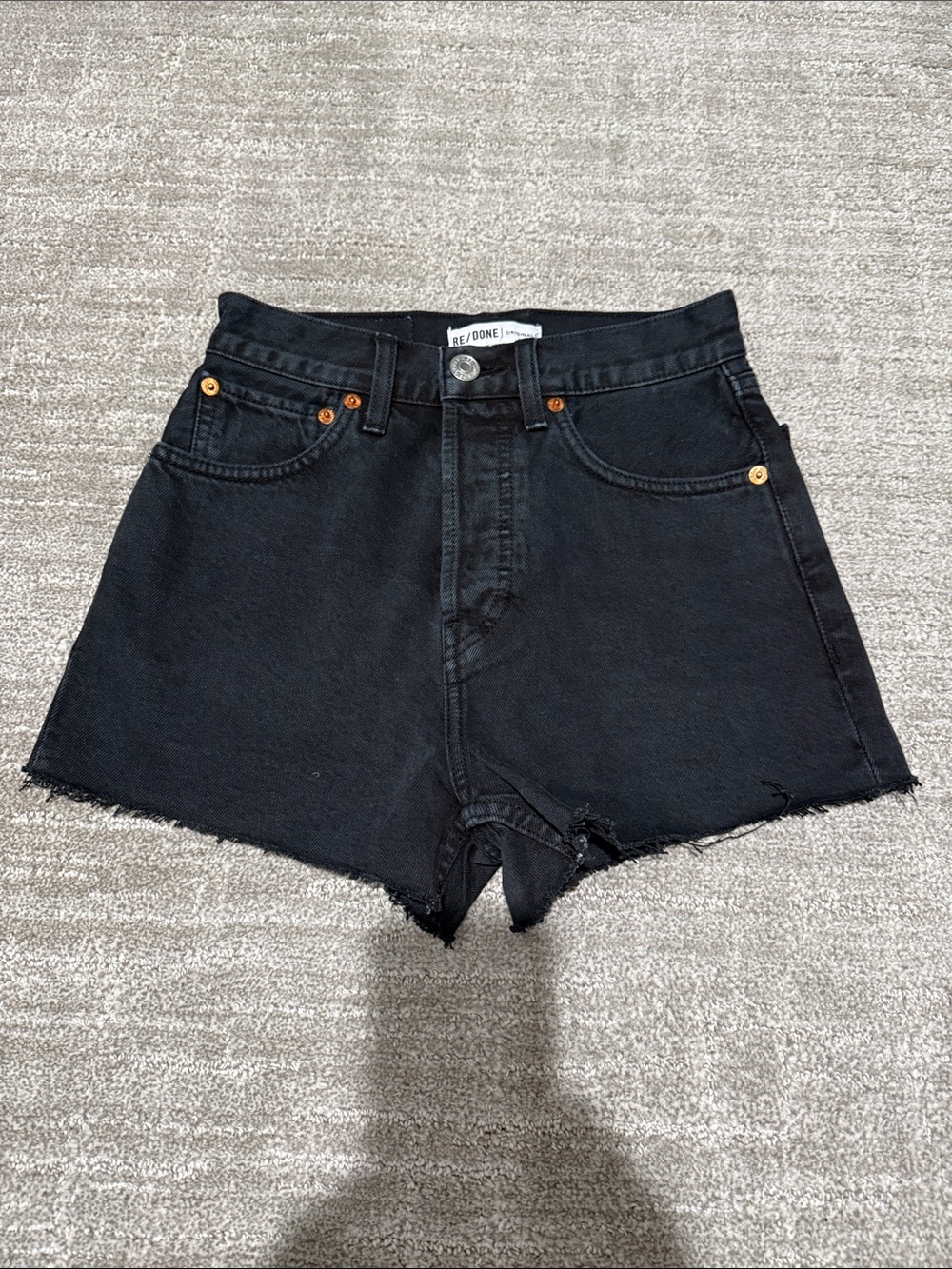 Re/Done Black High-Rise Button-Fly Denim Shorts